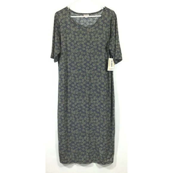 LuLaRoe Julia / Pencil Sheath Stretch Dress / Blue Green Floral Fern / Size XL - Picture 5 of 5
